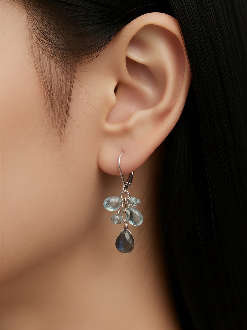Sundance Artisan Sterling Silver Aquamarine & Moss Aquamarine Earrings